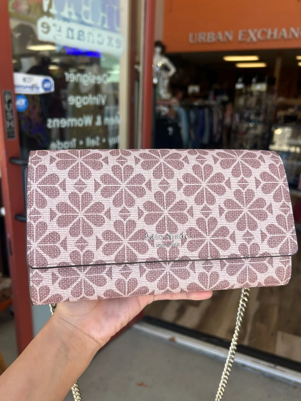Kate Spade Spade Flower Coated Canvas Chain Clutch Wallet Crossbody